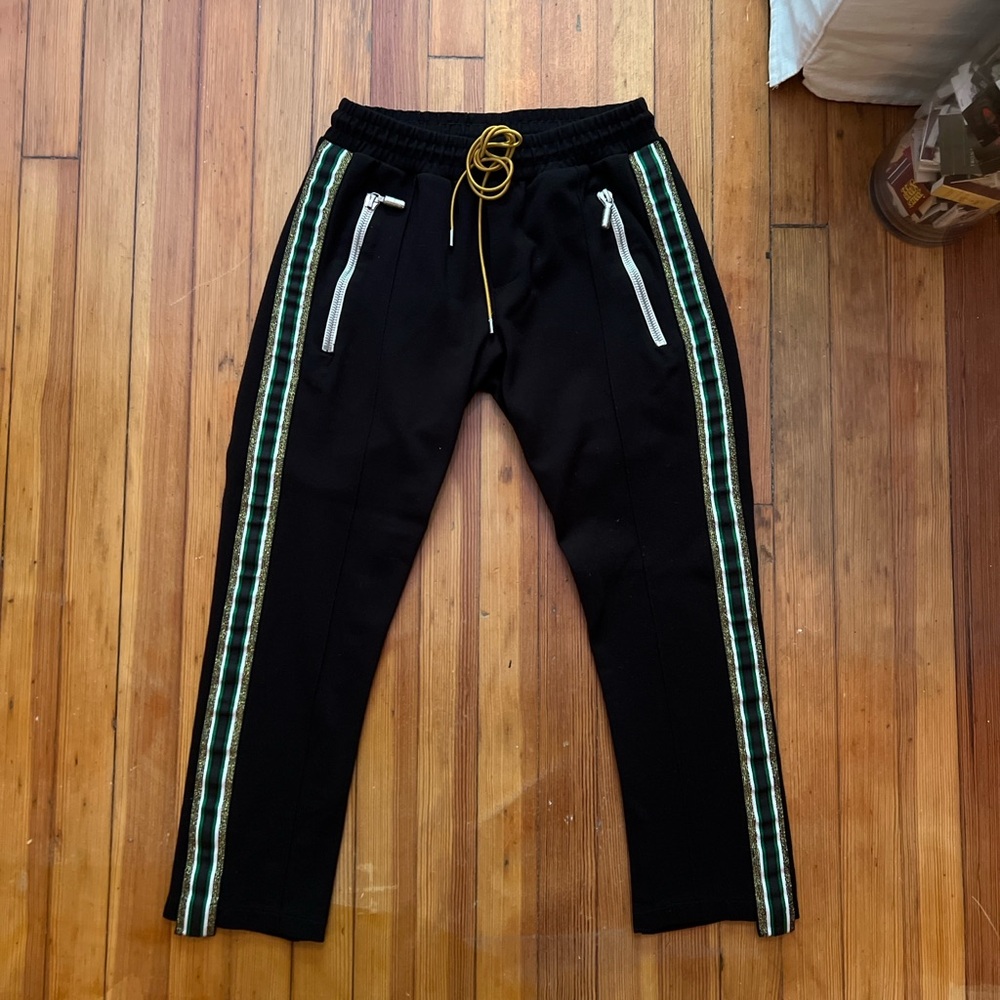 RHUDE Traxedo Pants - Green and Gold Stripes